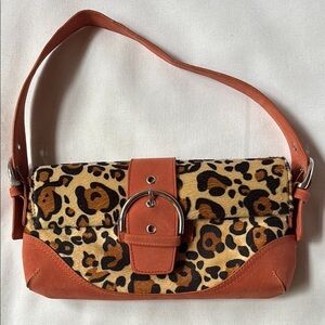 Brown and Orange Shoulder Bag with Leopard Print